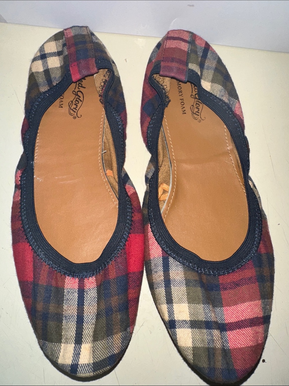 Talbots Red Navy Tan Plaid Ballet Flats